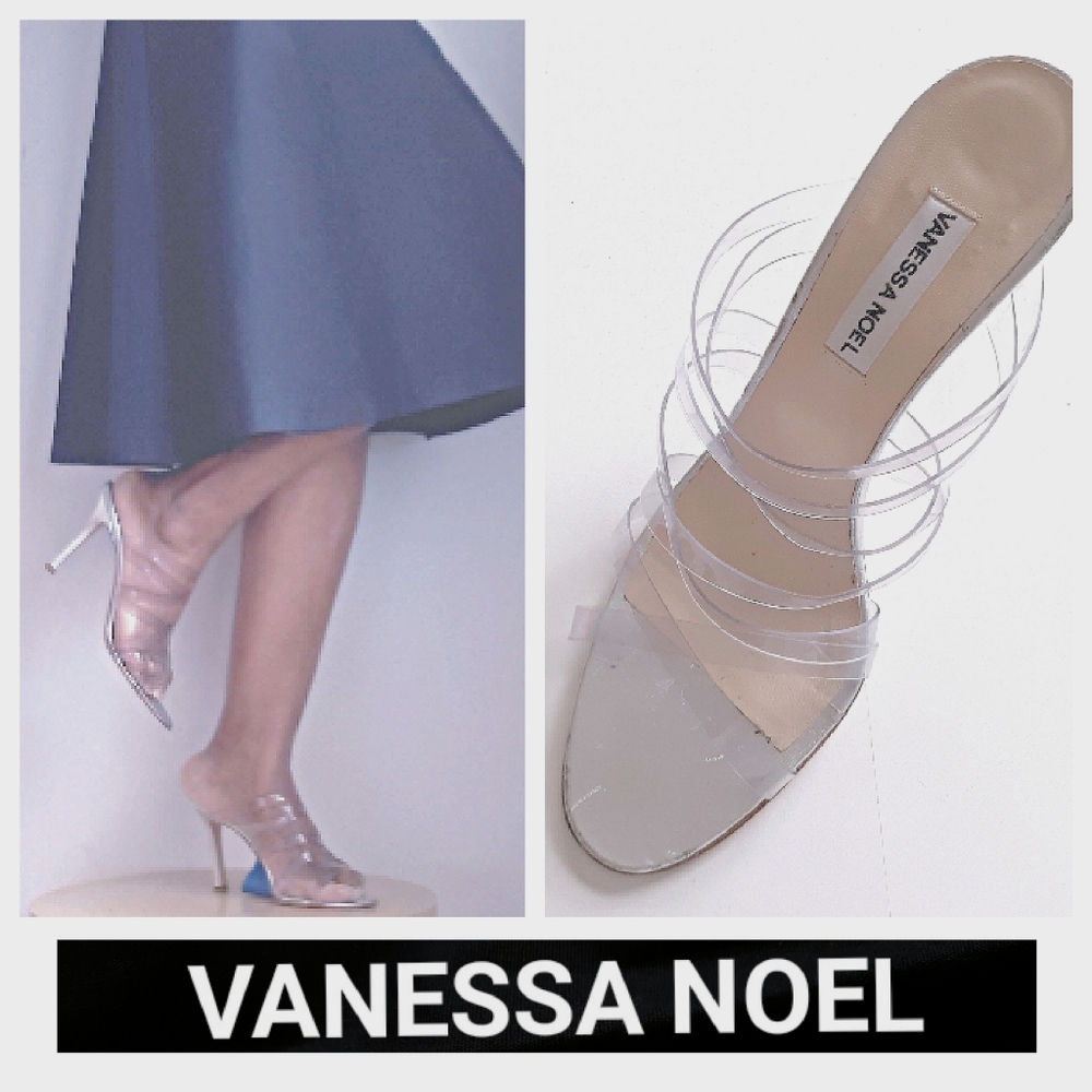 Like New- Vanessa Noel Leather Heels/Lucite Straps